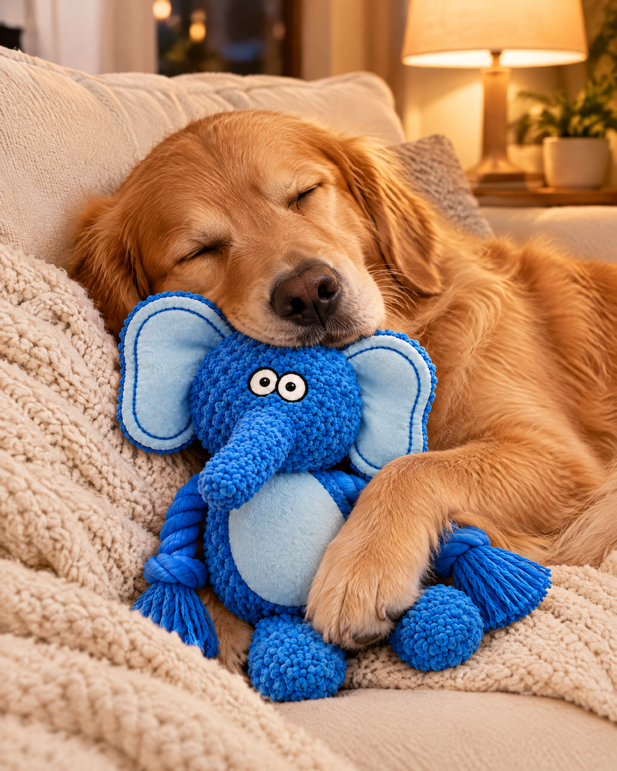 Golden retriever Trombi elefánttal alszik